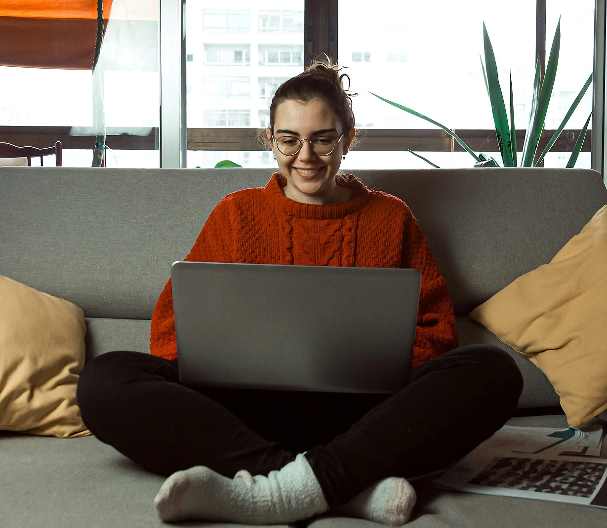 happy girl with laptop